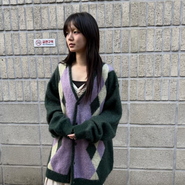 니들스 아가일 모헤어 가디건