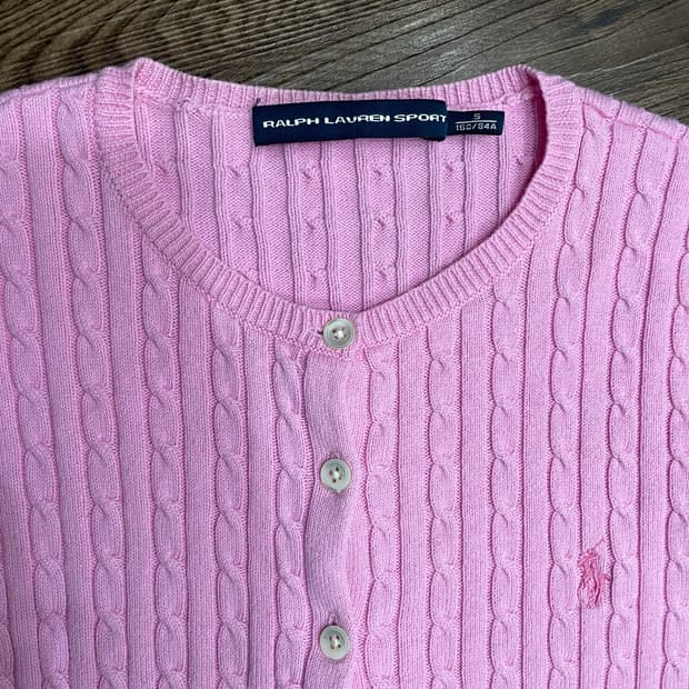 폴로 랄프로렌 여성 케이블 코튼 니트 가디건 핑크