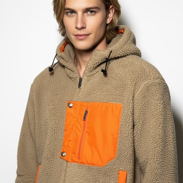 커스텀멜로우 베이지/오렌지 스마일 플리스 후리스 플리스 후드 자켓 95