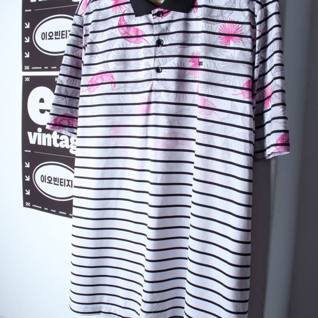 (XL) 링스 반팔 카라 티셔츠 기능성 스트라이프 하와이안-H34088