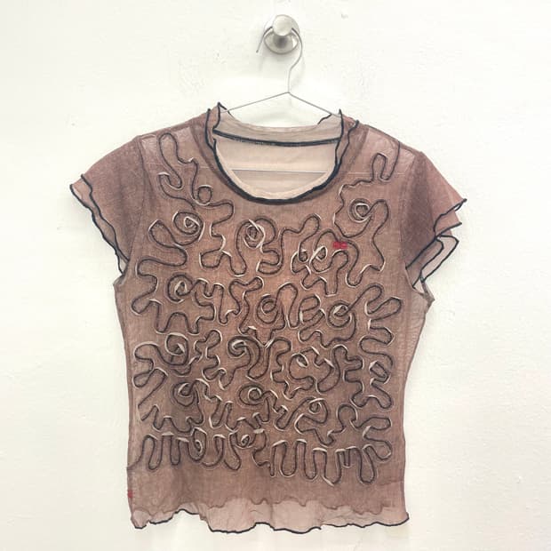 Brown sheer appliqué top