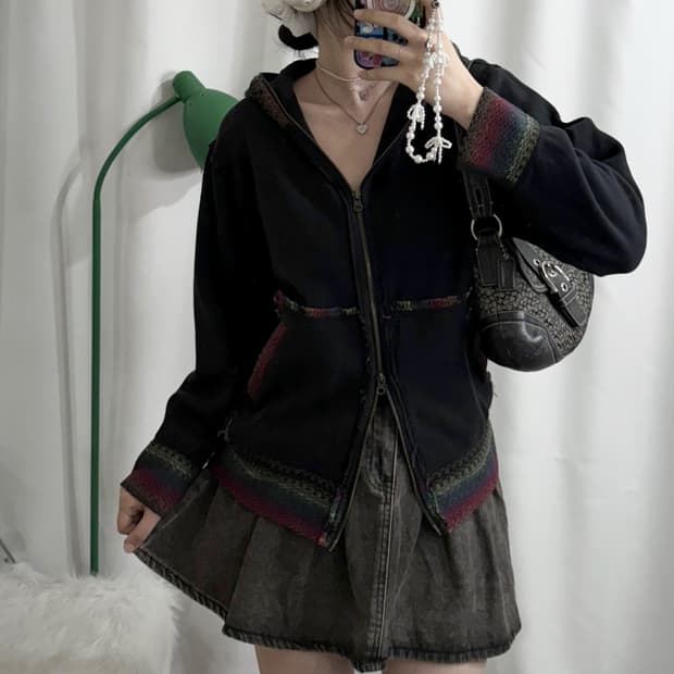 블랙 에스닉 투웨이 후드 집업