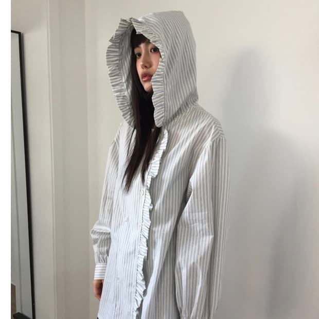 프릴후드 스트라이프 셔츠