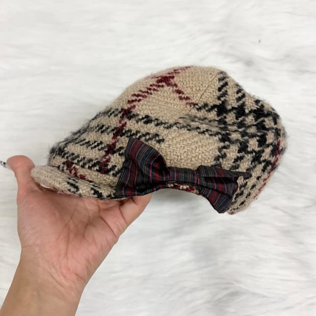 너드 라떼갸루 니트 체크 베레모