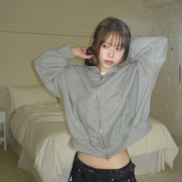 아워캐비넷 스터드 후드 집업 그레이 에이블리 지그재그