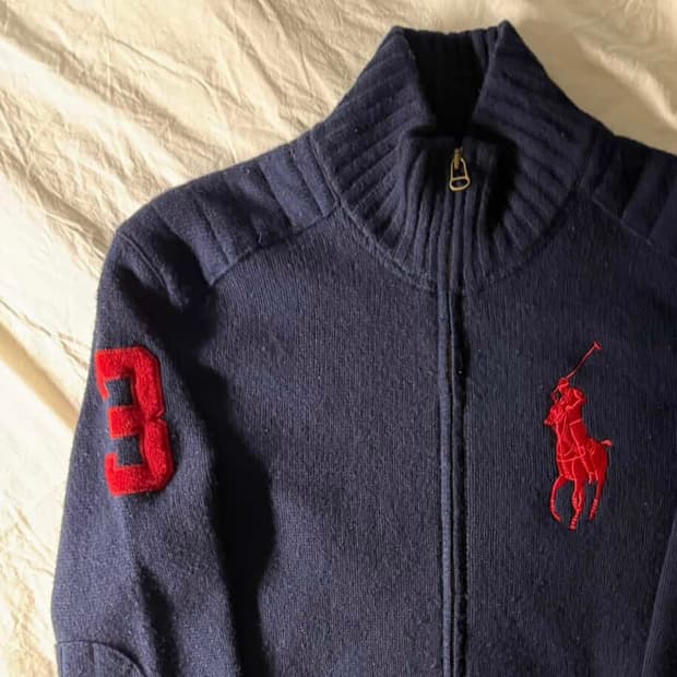 폴로 빅포니 울 니트집업 네이비