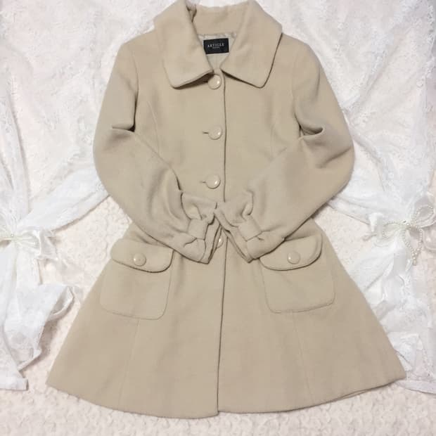 빈티지 베이지 리본 코트