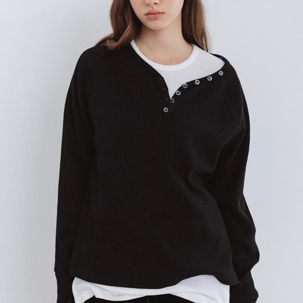 더티스 와플BUTTON BOXY WAFFLE T-SHIRT