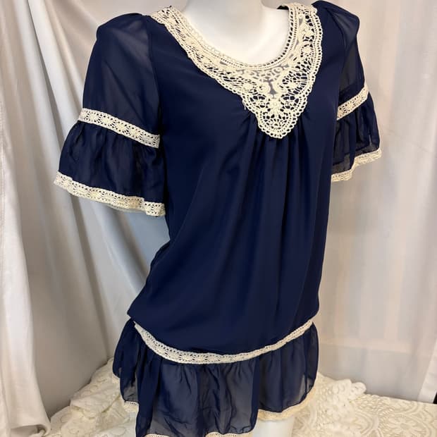 블루 보헤미안 에스닉 레이스 반팔 #csz864