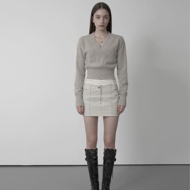 보헤미안서울 힙행거 레더 스커트 M 아이보리