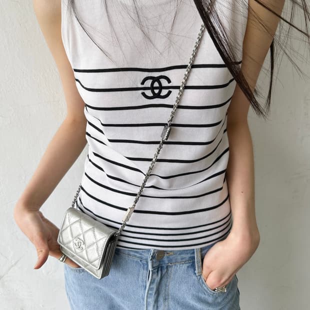 샤넬 빈티지 스크라이프 슬리브리스