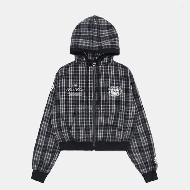 배드블러드 클래식 체크 후드 집업 블랙