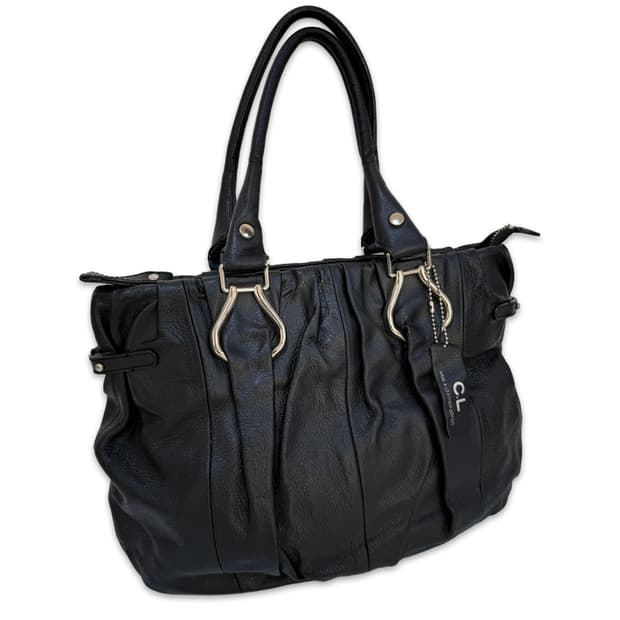 빈티지 블랙 가죽 사이드 벨트핸드백