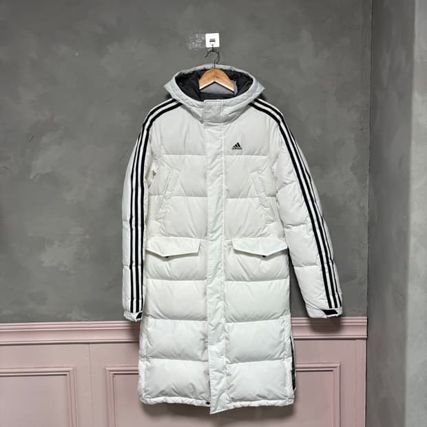 아디다스 삼선 덕다운 롱패딩 화이트