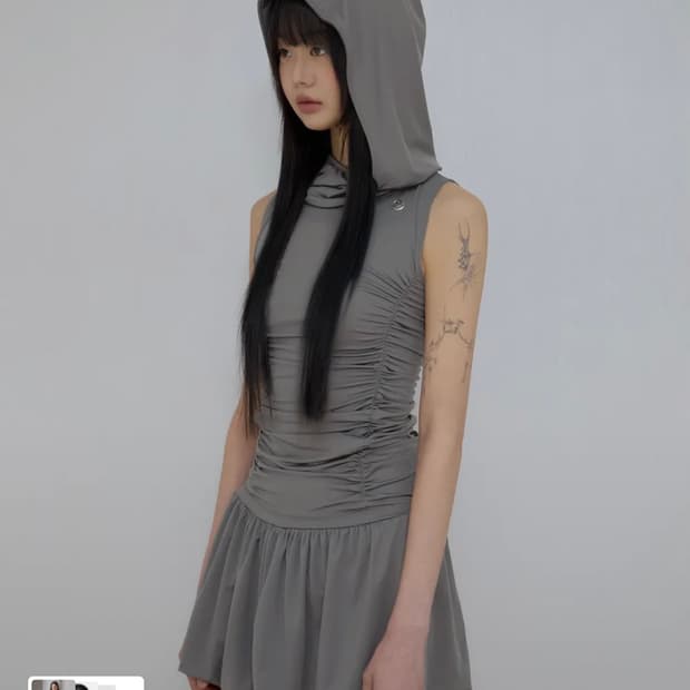 플레어업 후디드 원피스 그레이
