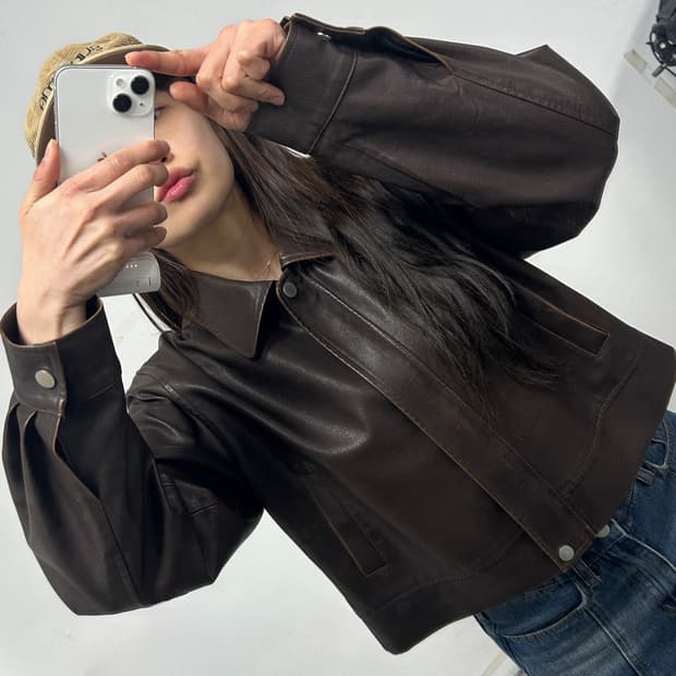 빈티지 레더 자켓 브라운