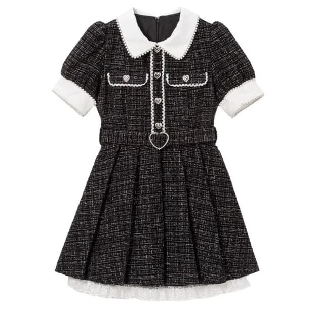 디어마이러브 트위드 하트 펄 원피스 