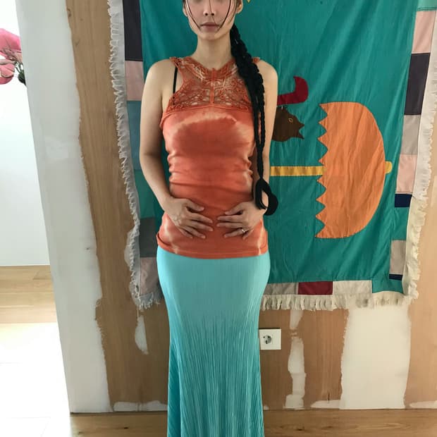 vintage orange lace sleeveless