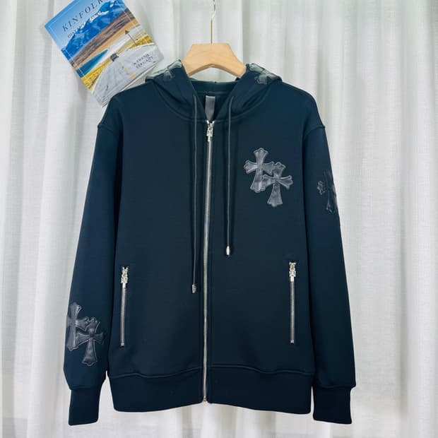 크롬하츠 레더 패치 후드집업