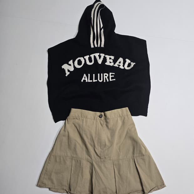 후드조끼니트 + L-TOP 치마바지 세트 일괄55~66