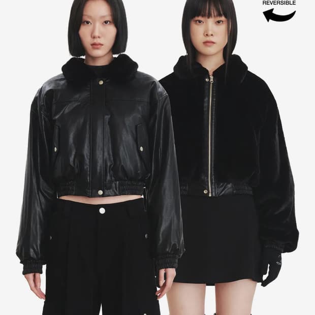큐리티 리버시블 퍼 레더자켓(블핑 지수 착용)
