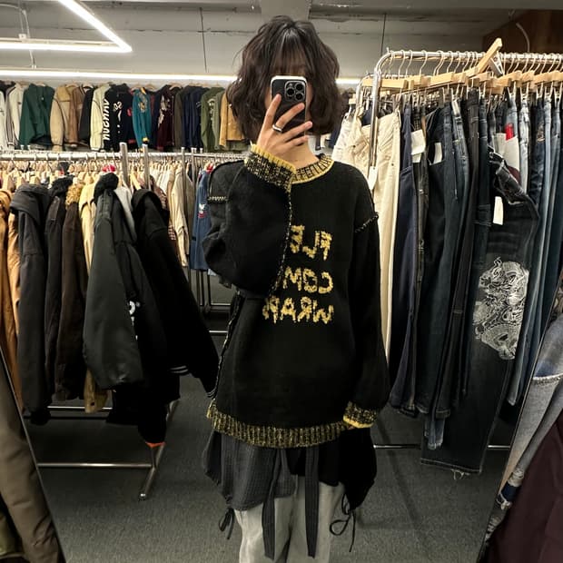 OS)카스타네 빈티지 배색 니트 스웨터