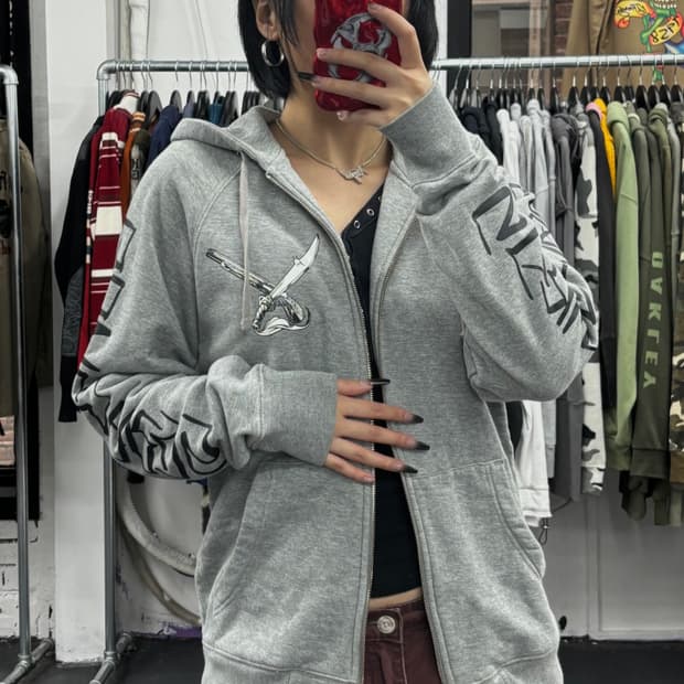 스투시 X 네이버후드 그레이 후드집업