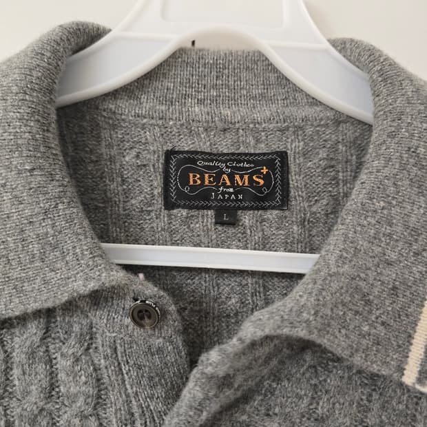 BEAMS+ 울 케이블 니트 폴로  (L)
