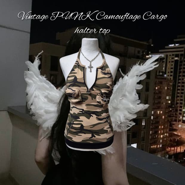 Vintage PUNK Camouflage Cargo halter top