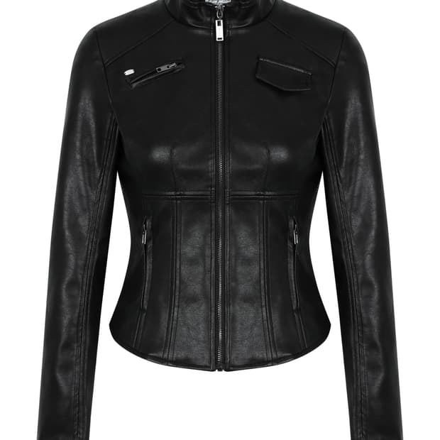 페일제이드 슬림 레더 바이커 자켓 블랙