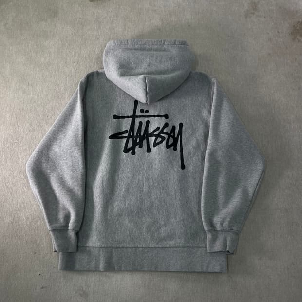 95 스투시 베이직 로고 그레이 후드티