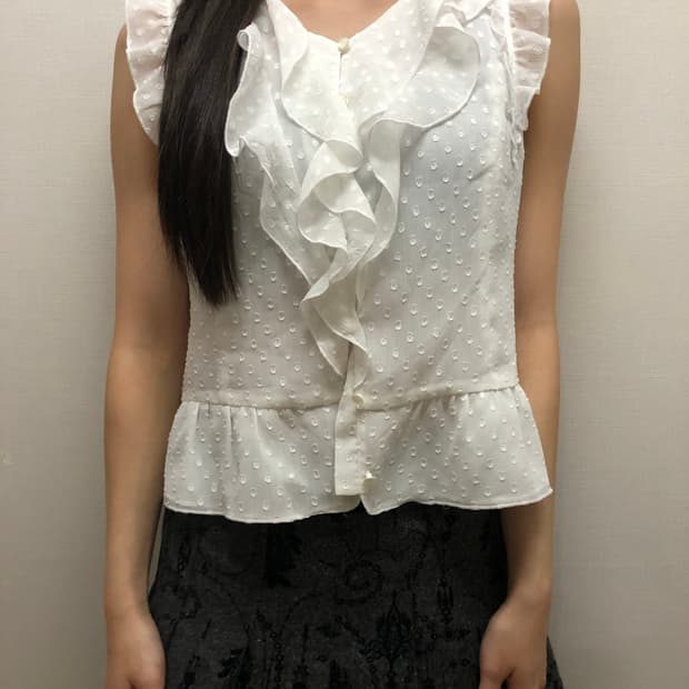 빈티지 화이트 프릴 도트 블라우스