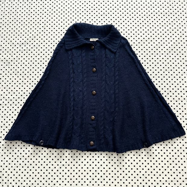 jpn 네이비 메론빵 니트 케이프 가디건