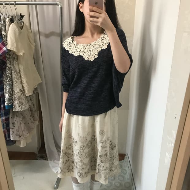 vintage navy over crochet knit top