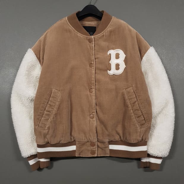 MLB 코듀로이 골덴 양털 후리스 배색 쉐르파 플리스 베이스볼 점퍼 S