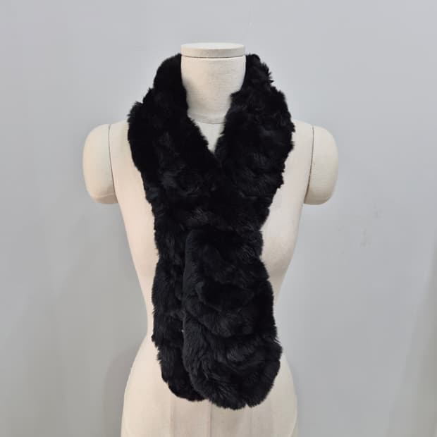 프리미엄 렉스 토끼털 블랙 니팅 퍼 머플러