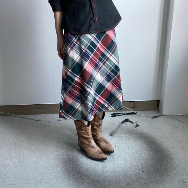 빈티지 버클 체크 스커트