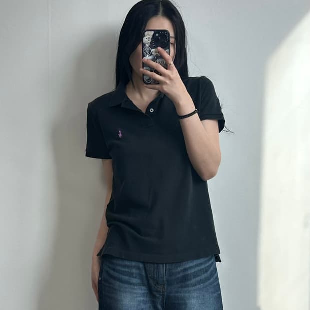 폴로 랄프로렌 신형 자수로고 블랙 반팔 피케 티셔츠
