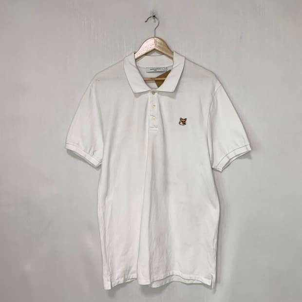 메종키츠네 폭스 패치 화이트 폴로티 카라 반팔 티셔츠 XL