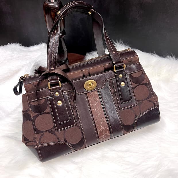 90s coach 시그니처 다크 브라운 턴락 아카이브 캔버스 토트백