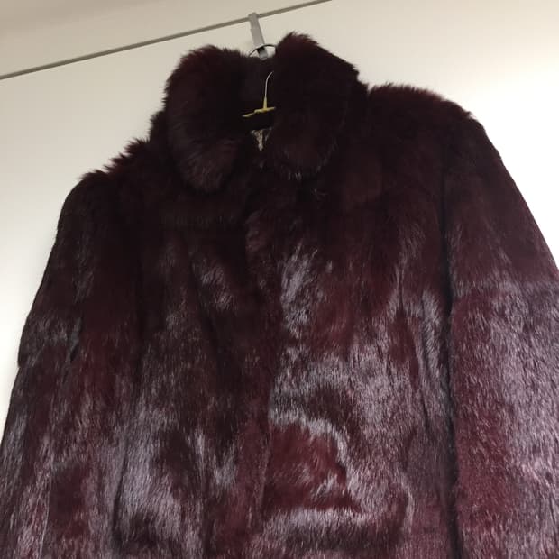 burgundy rabbit fur jacket