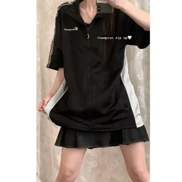 버터플라이 빈티지 챔피온 반팔 집업 져지
