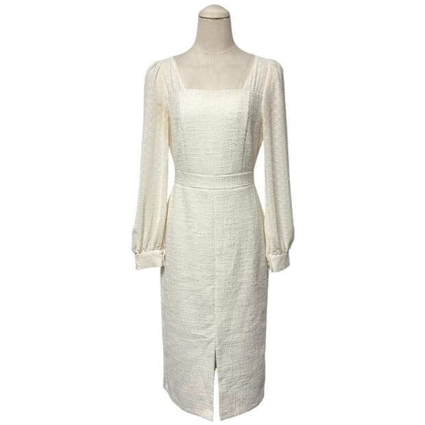 3695 아이보리 슬림 트임 트위드원피스