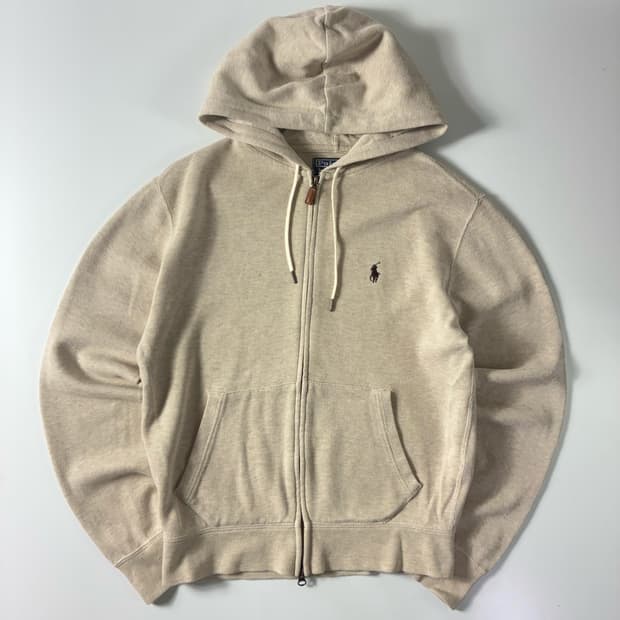 Polo  폴로 랄프로렌 자수 코튼 베이지 투웨이 니트후드집업 