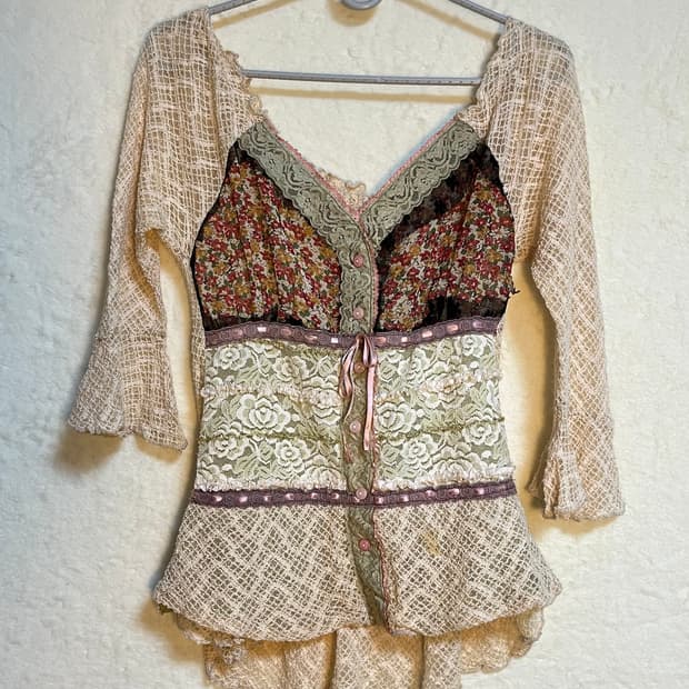 빈티지 크로쉐 니트 레이스 블라우스 