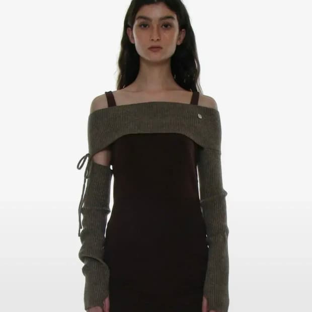 [무배] 파르티멘토 우먼 언발란스드 니트 암 워머 탑_베이지