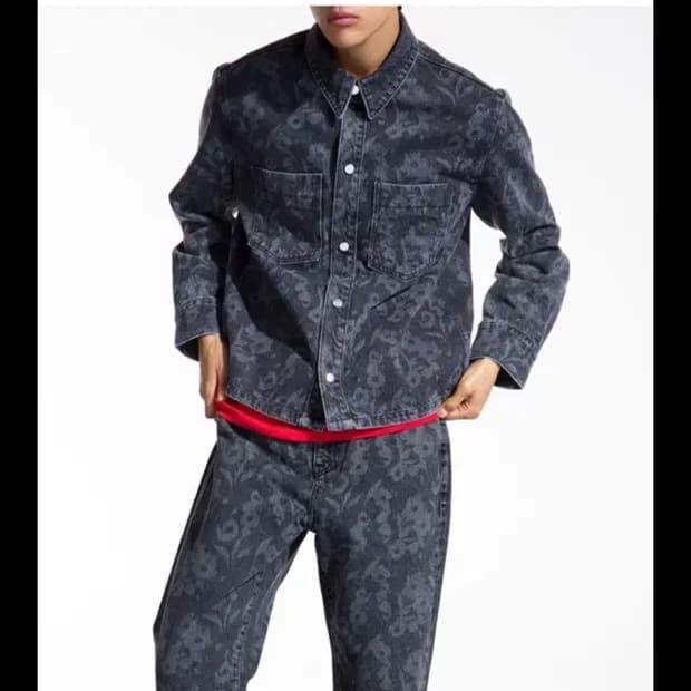 S007 레트로 스트레이트 플로럴 블랙 워시드