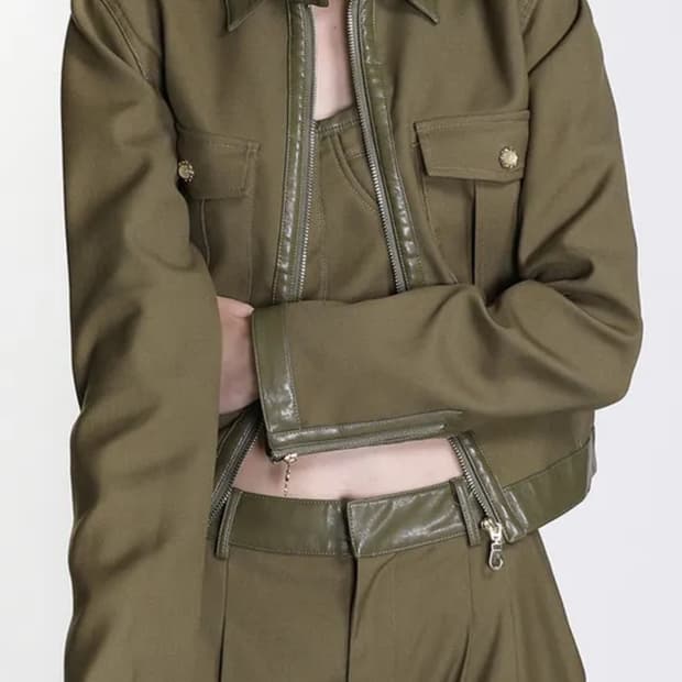 Bad Blood Leather-Trimmed Jacket - Olive