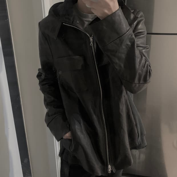 San263-1 후디드 레더 자켓