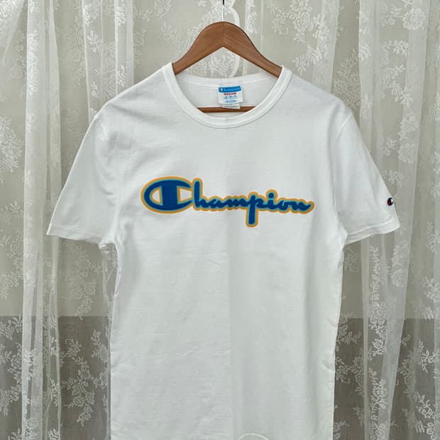 M) 챔피온 빈티지 빅로고 반팔 티셔츠 화이트